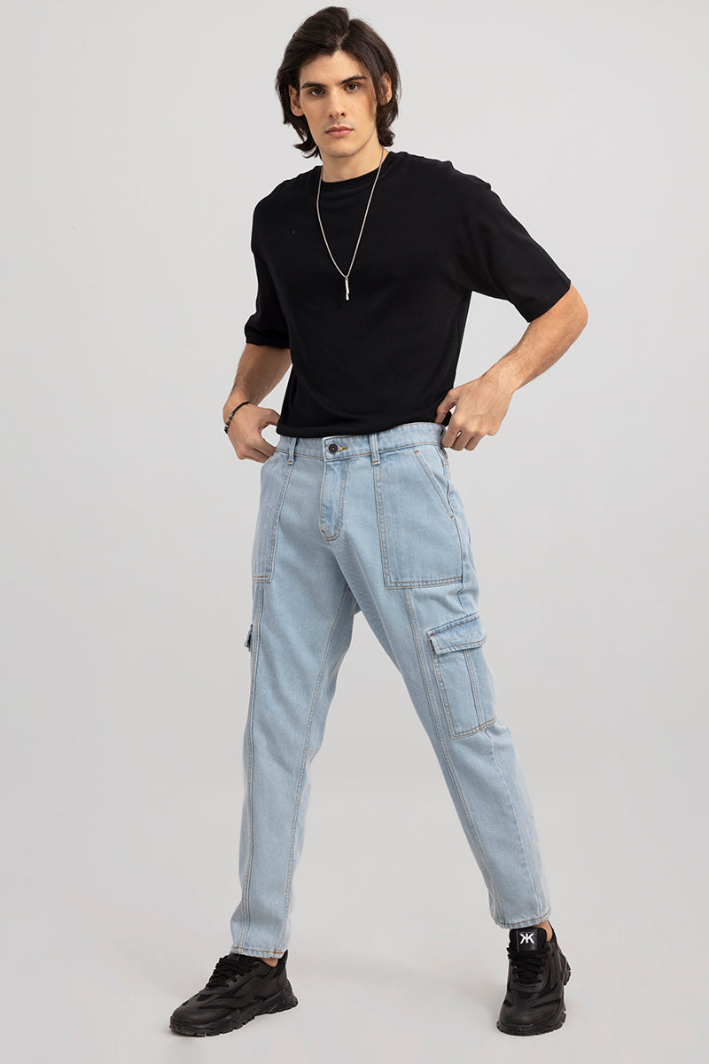 Buy Men's Buzzer Blue Cargo Baggy Jeans Online | SNITCH
